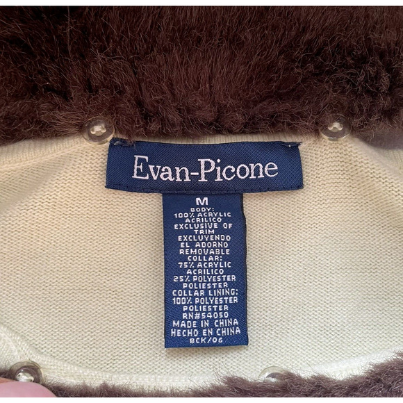 Vintage Y2K Evan Picone Sweater Women Medium Green Removable Faux Fur Collar Top - Picture 5 of 11